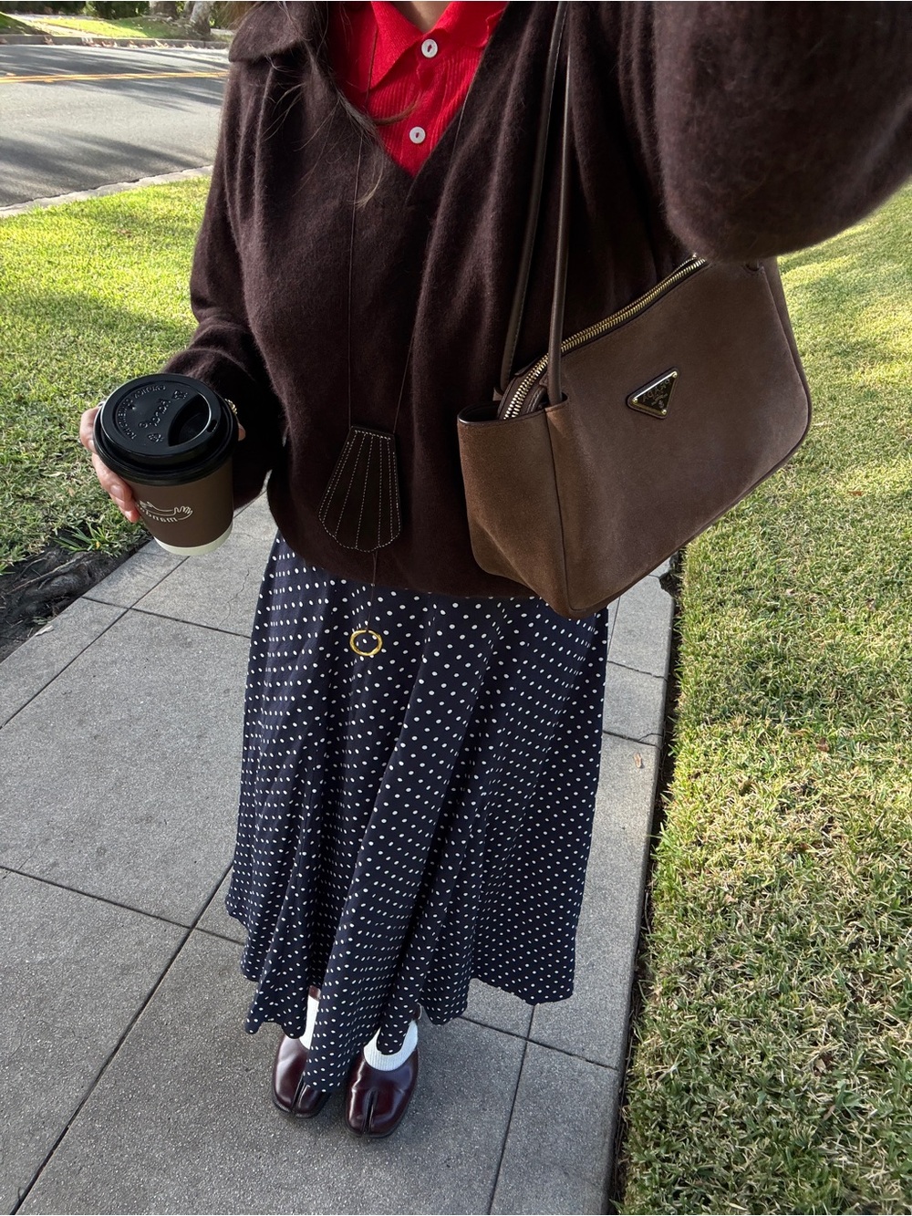 Rouje Navy and White Polka Dot Maxi Skirt